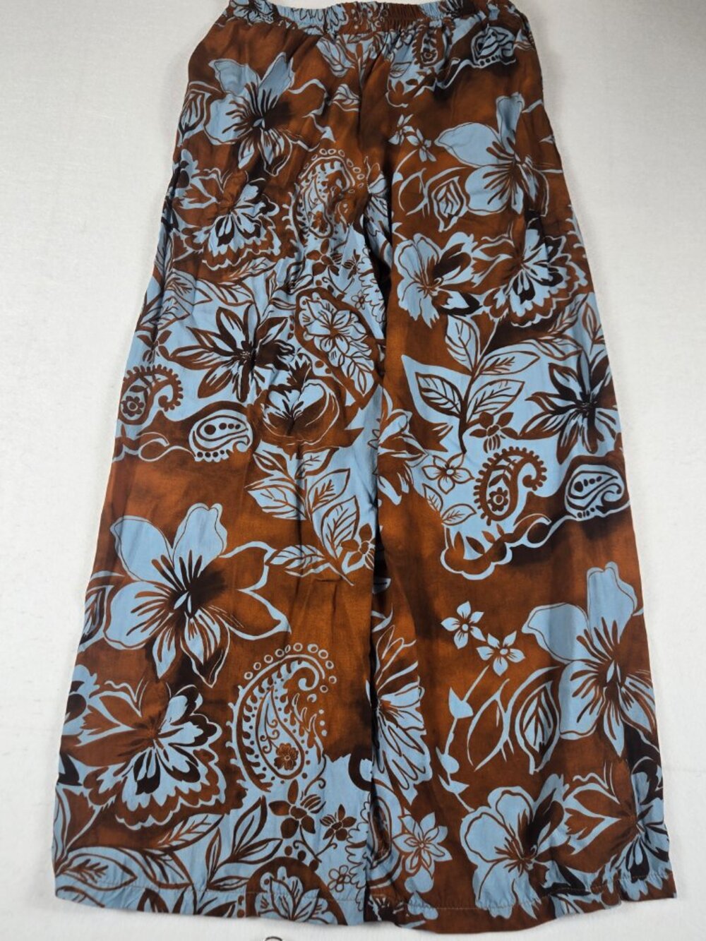 Floral Paisley Wide-Leg Pants Brown/Blue Made in Italy Size M 100% VIscose - Picture 4 of 11
